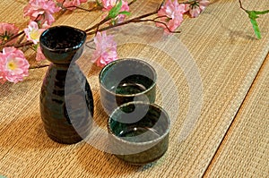 Tatami Mattress and sake bottle photo