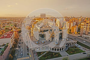 Tatar State Puppet Theater. Kazan, Russia. Fairy main facade of puppet theatre building. Tatarstan, Russia. Sunset view