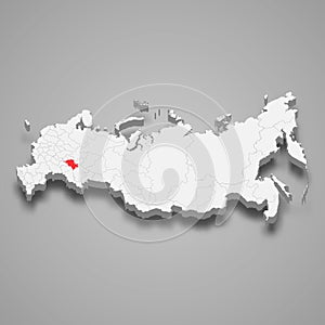 Tatarstan region location within Russia 3d map