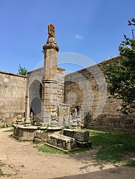 Tatev Monastery, Armenia.Seismographic balancing pillar known as Gavazan