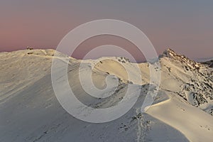 Tatra mountain peaks Swinica and Kasprowy Wierch during sunset