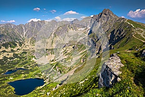 Tatra Mountain, Poland, view to Valley Gasienicowa, Swinica mount and group of glacial lakes