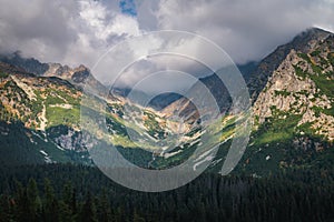 Tatra mountains, hiking photo. Clouds and edit space