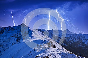 Tatra mountains with Kasprowy Wierch peak at thunder storm, Poland