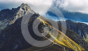 Tatra mountains peaks in the autumn. Trail towards Swinica in Poland