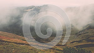 Tatra mountains in Slovakia covered with clouds - vintage effect