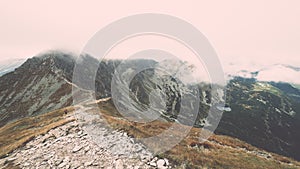 Tatra mountains in Slovakia covered with clouds - vintage effect