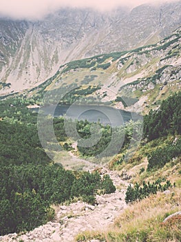 Tatra mountains in Slovakia covered with clouds - vintage effect