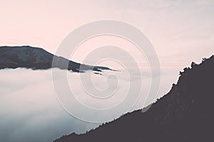 Tatra mountains in Slovakia covered with clouds - vintage effect