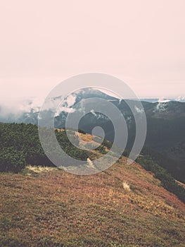 Tatra mountains in Slovakia covered with clouds - vintage effect