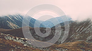 Tatra mountains in Slovakia covered with clouds - vintage effect