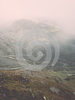 Tatra mountains in Slovakia covered with clouds - vintage effect