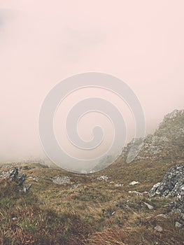 Tatry na Slovensku zahalené mrakmi - vintage efekt