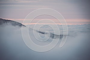 Tatra mountains in Slovakia covered with clouds - vintage effect