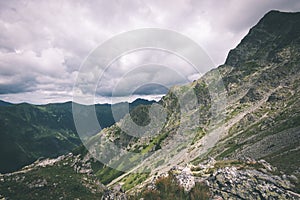 Tatra mountains in Slovakia covered with clouds - vintage film e