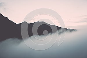 Tatra mountains in Slovakia covered with clouds - vintage effect