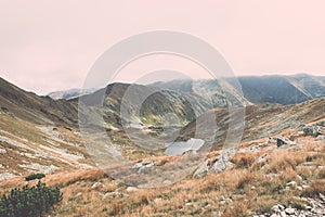 Tatra mountains in Slovakia covered with clouds - vintage effect