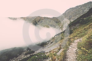 Tatra mountains in Slovakia covered with clouds - vintage effect