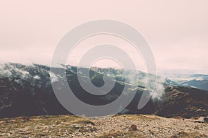 Tatra mountains in Slovakia covered with clouds - vintage effect