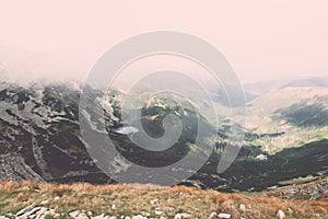 Tatra mountains in Slovakia covered with clouds - vintage effect