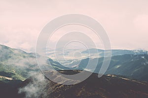 Tatra mountains in Slovakia covered with clouds - vintage effect