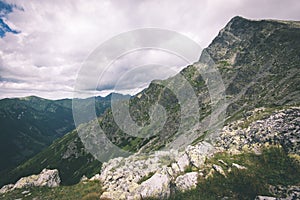 Tatra mountains in Slovakia covered with clouds - vintage film e