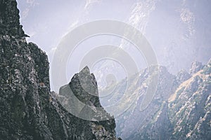 Tatra mountains in Slovakia covered with clouds - vintage film e