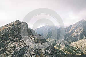 Tatra mountains in Slovakia covered with clouds - vintage film e