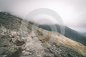 Tatra mountains in Slovakia covered with clouds - vintage film e