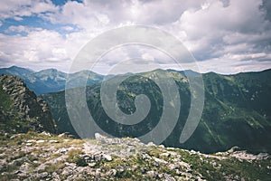 Tatra mountains in Slovakia covered with clouds - vintage film e