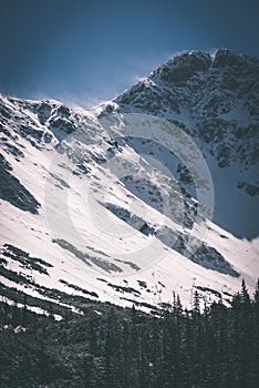 Tatra mountains in Slovakia covered with snow - vintage film eff