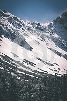 Tatra mountains in Slovakia covered with snow - vintage film eff