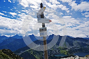 Tatra panorama from the mountain pass routes KrzyÅ¼ne and signpost
