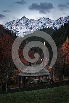 Tatranska Javorina, Slovakia - Wooden roman catholic church of St. Anne by the village of Tatranska Javorina on an autumn day