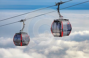 Modern cableway and inversion  in ski resort Tatranska Lomnica, Slovakia