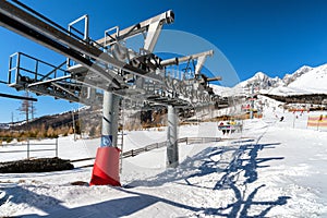 Ski-lift in resort Tatranska Lomnica in High Tatras mountains, Slovakia