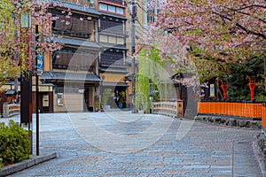 Tatsumi bashi bridge crosses Shirakawa river is the iconic place of Gion district in Kyoto, Japan