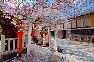 Tatsumi Daimyojin Shrine situated nearby Tatsumu bashi bridge in Gion district