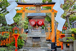 Tatsumi Daimyojin Shrine situated nearby Tatsumu bashi bridge in Gion district in Kyoto, Japan