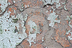 Tatter of a multi-colored old paint on a surface of a stone wall photo