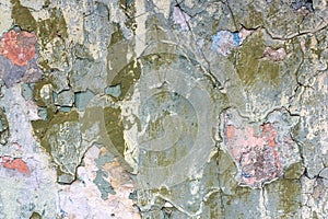 Tatter of a multi-colored old paint on a surface of a stone wall photo