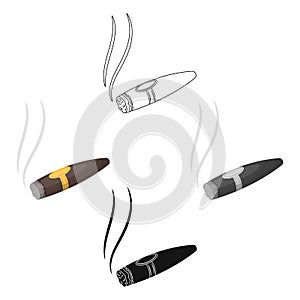 A tattered cigar with smoke. A sign of authority in the casino.Kasino single icon in cartoon,black style vector symbol