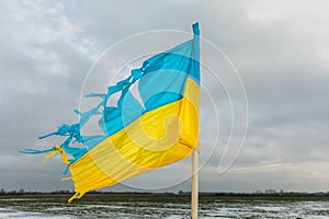 Tattered flag of Ukraine, Kharkiv region, December 2023