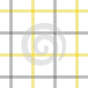 Tattersall pattern in ultimate grey and illuminating yellow. Herringbone textured windowpane tartan check plaid for scarf.