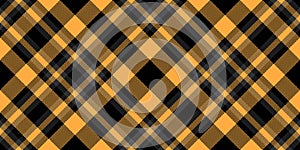 Tattersall textile vector seamless, xmas check tartan fabric. Presentation pattern plaid texture background in orange and black photo