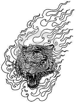Tattoo art tiger hand drawing and sketch