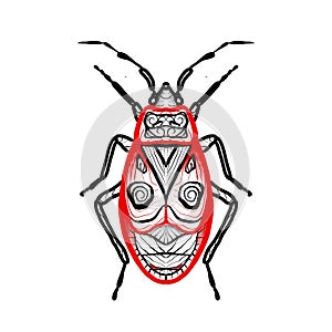 Tattoo black and red linework bug