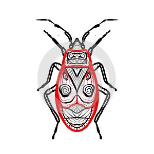 Tattoo black and red linework bug photo