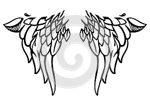 Tattoo or body-art style wings on white. Vector