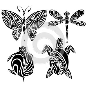 Tattoo design.Butterfly,turtle,dragonfly